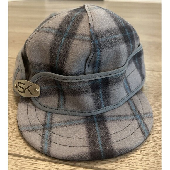 Stormy Kromer 1903 Metal SK Logo Blue Plaid Wool Hat Cap Size 6 1/8 US - Picture 1 of 7